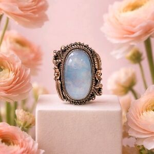 Rainbow Moonstone Sterling Gemstone Ring Sz 8